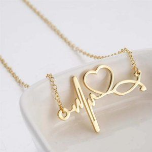 Gold Heartbeat, Heart Necklace Electrocardiogram EKG Beat, Nurse, Doctor‎ Love